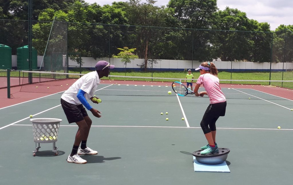 tennis drills balance on bousa ball.