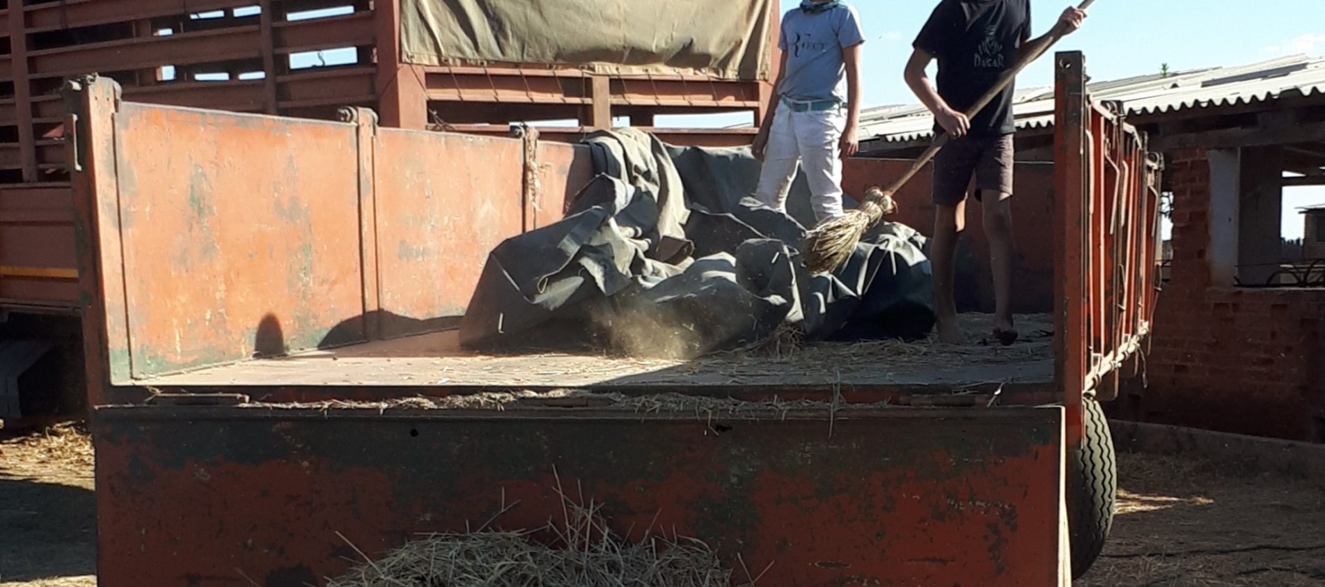 Activity unloading the lorry and trailer.