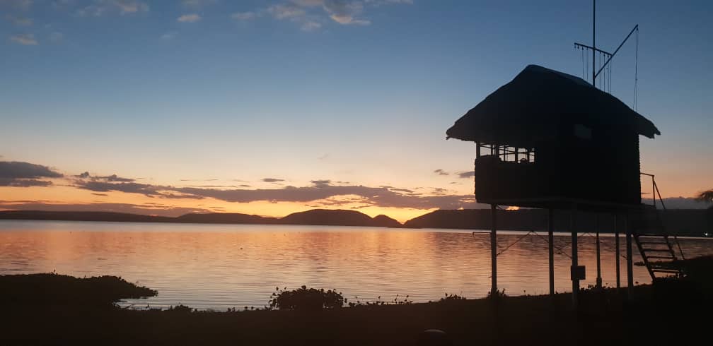 Sunset with the sailing bridge. 