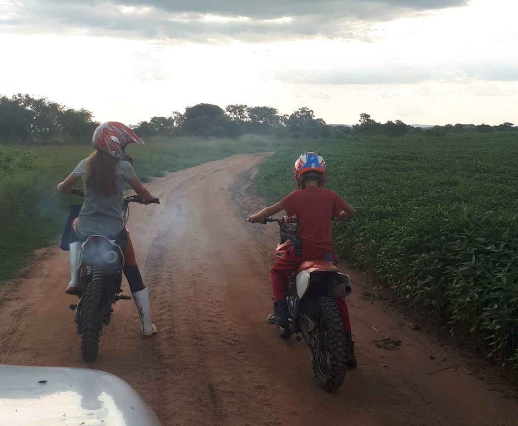 Farm motorbike riding.