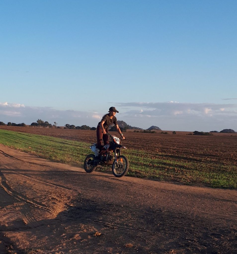 adventure Paula Joy on her motorbike. 