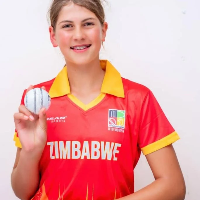 Paula Joy aged 13 in the Zimbabwe u19 women's cricket team.